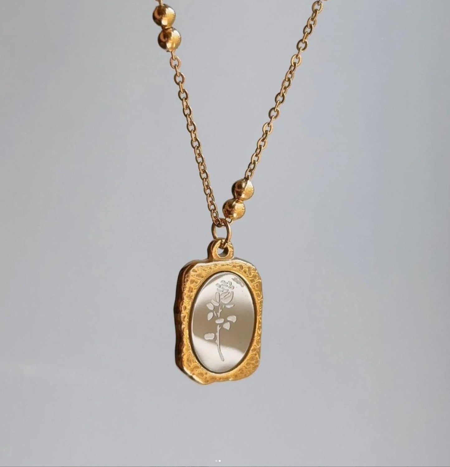 Gold Foil Silver Rose Flower - Necklace