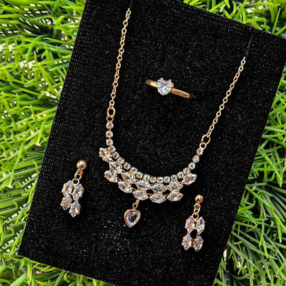 Fashion Jewelry Set Rhinestone Drop Hollow  Pendant Earrings Necklace Rings