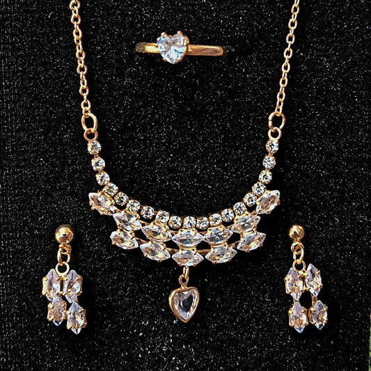 Fashion Jewelry Set Rhinestone Drop Hollow  Pendant Earrings Necklace Rings